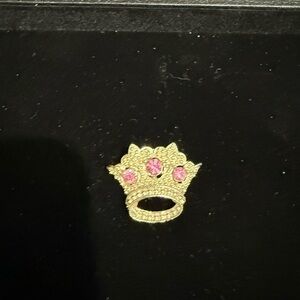 Vintage 60's Clear Pink Rhinestone Gold Tone Crown Brooch Pin HOLLYWOOD REGENCY
